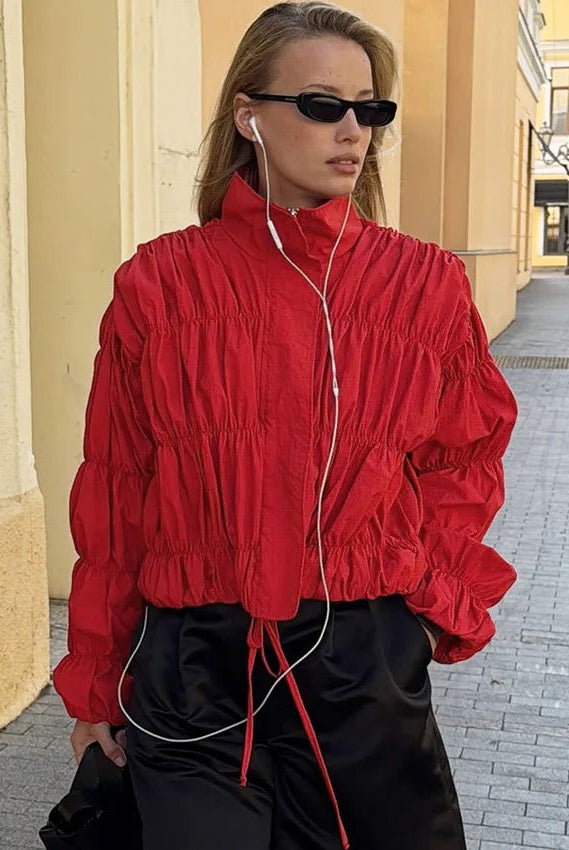 SOERA Sarah Ruched Zip Jacket - Jacket - SOERA-664387-RED-S-85667 Red S