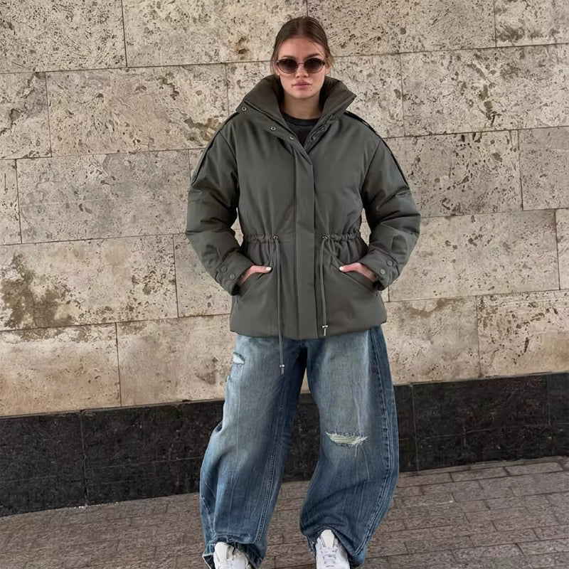 SOERA Mary Oversized Drawstring Waist Puffer Jacket - Coat - Olive Green S