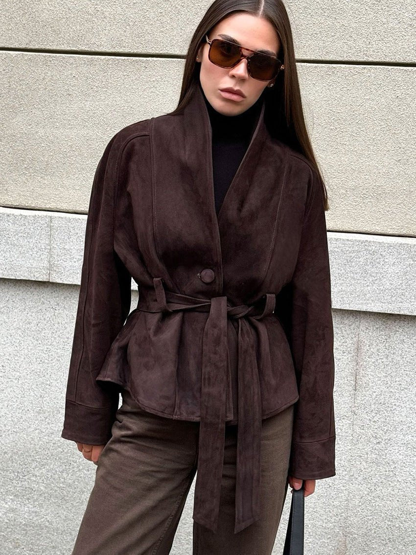 SOERA Teresa Belted Suede Trench Coat - Coat - SOERA-002819-BRO-XS-06019 Brown XS