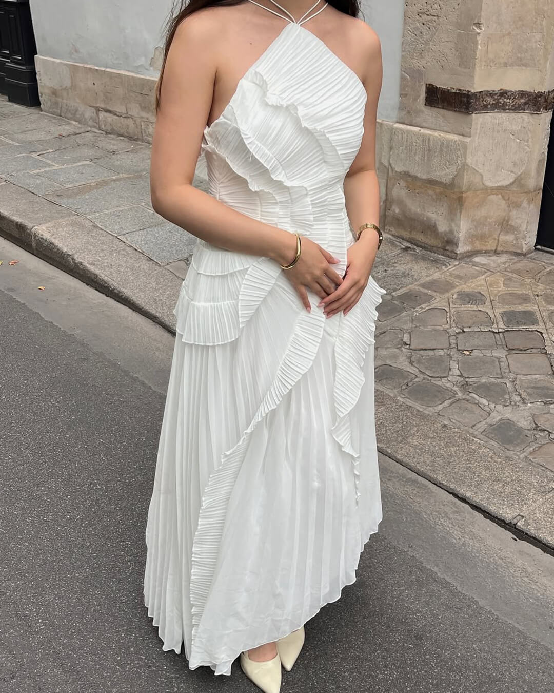 SOERA Beatrice Halter A - Line Evening Gown - Dress - White S