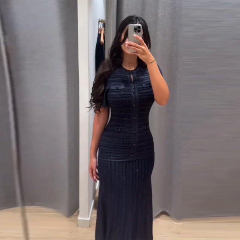 SOERA Beatrice Sequin Knit Maxi Dress - Dress - Navy Blue M