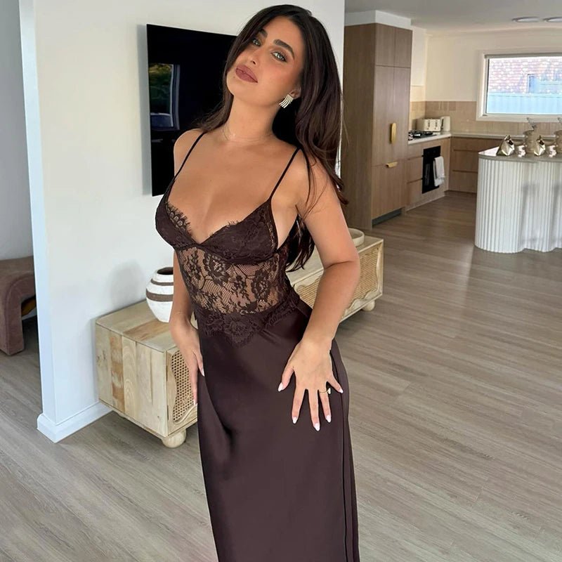 SOERA Bianca Lace V - Neck Maxi Dress - Dress - Coffee S