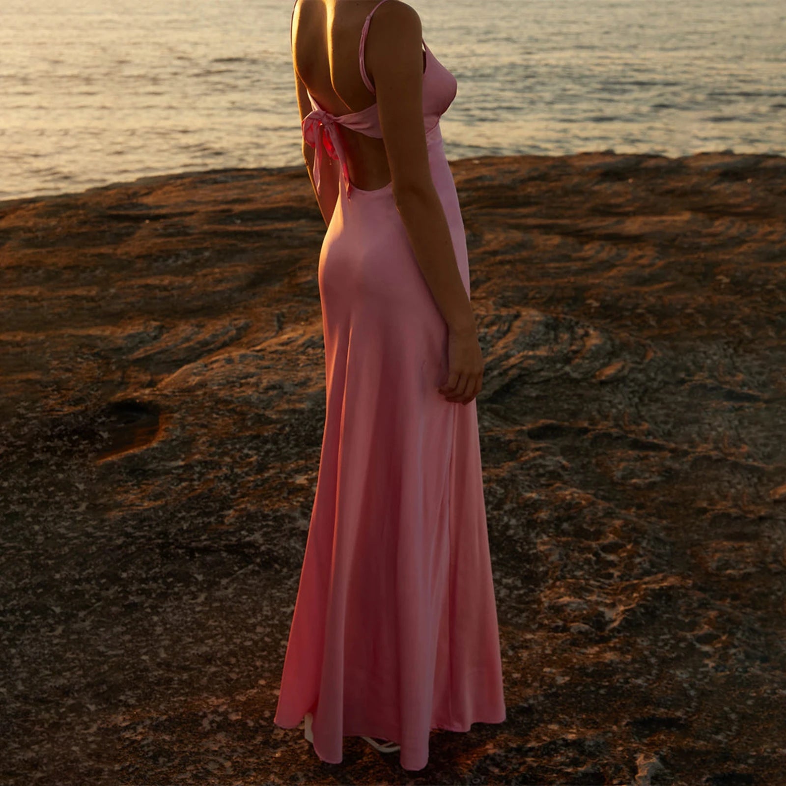 SOERA Celeste Backless Tie - Front Cami Dress - Dress - Pink S