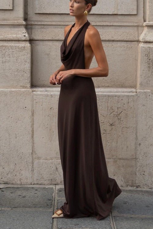 SOERA Celeste Brown Halter Backless Maxi Dress - Dress - M