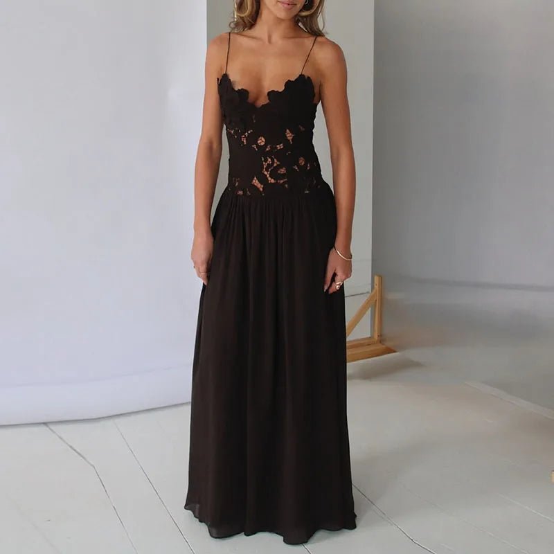 SOERA Celeste Lace Mesh Halter Evening Dress - Dress - Black XS