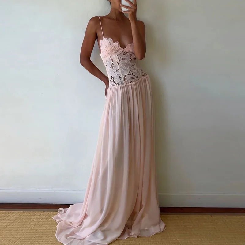SOERA Celeste Lace Mesh Halter Evening Dress - Dress - Pink M