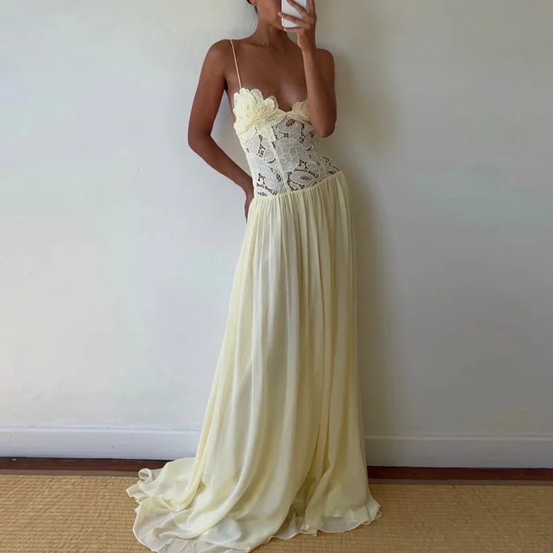SOERA Celeste Lace Mesh Halter Evening Dress - Dress - Yellow M