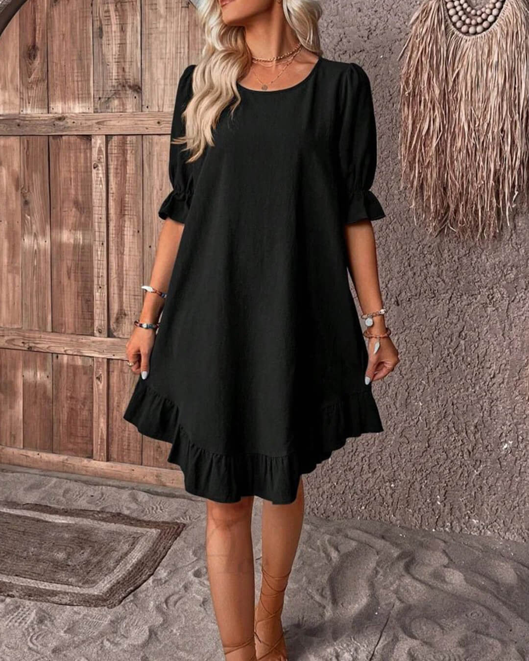 SOERA Celeste Ruffle Hem Smock Dress - Dress - Black M