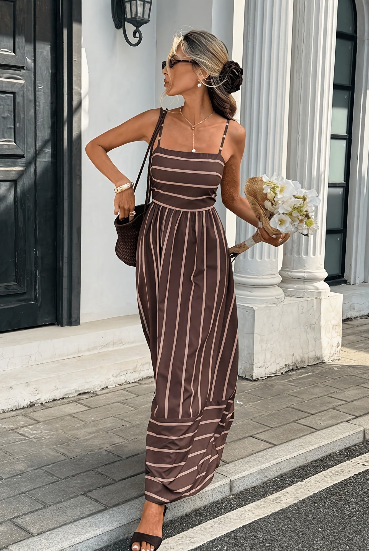 SOERA Elena Striped Linen Slip Dress - Dress - SOERA-088131-CAF-XS-06819 Brown XS