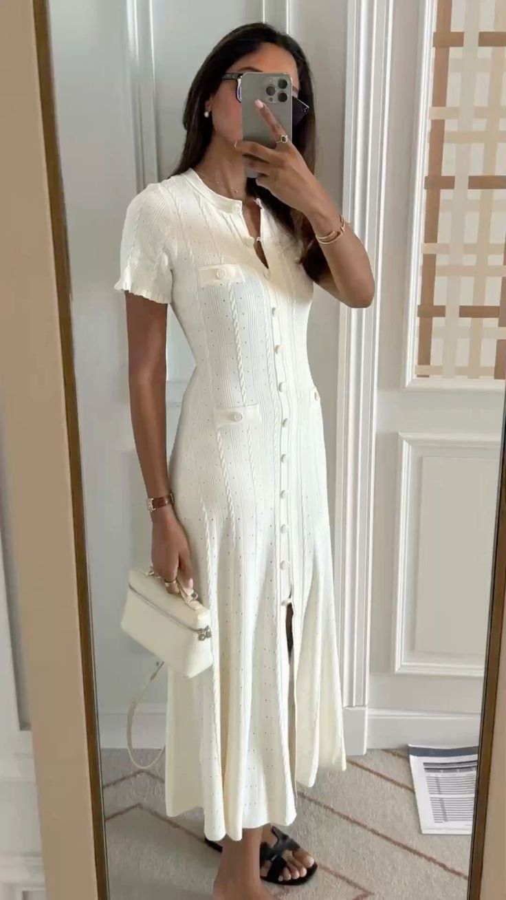 SOERA Erlinda Button - Front Knit Midi Dress - Dress - White