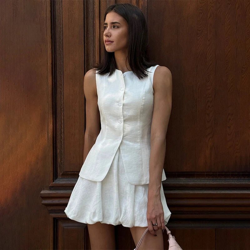 SOERA Imani Elegant Vest Skirt Set - Dress - White S