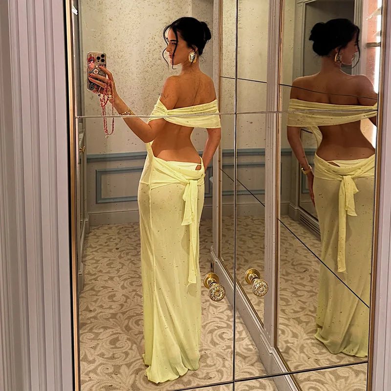 SOERA Iris Backless Mesh Maxi Dress - Dress - SOERA-615875-YEL-M-27971 Yellow M
