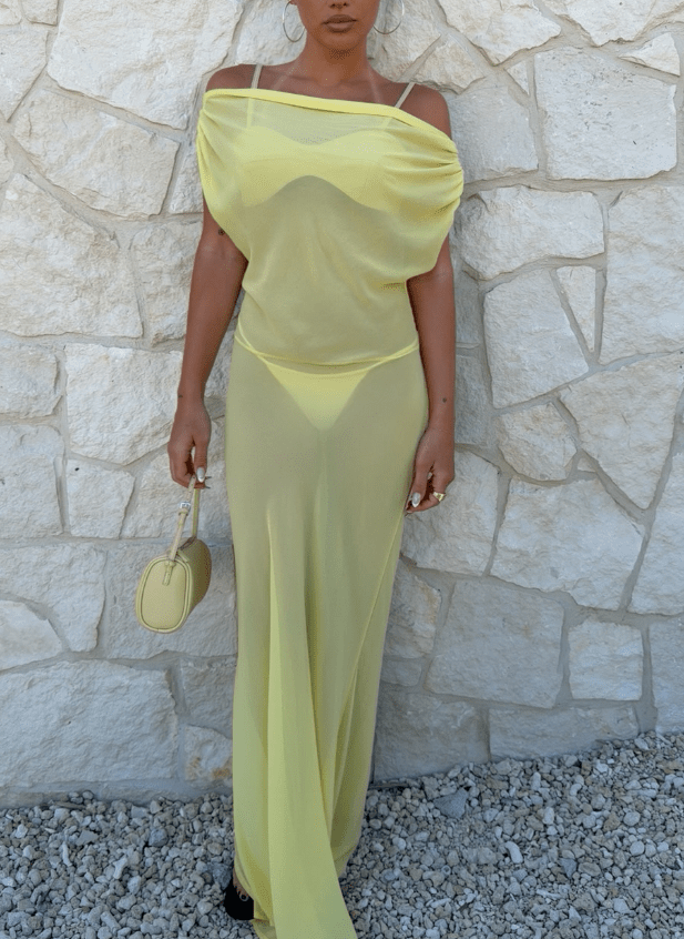 SOERA Iris Backless Mesh Maxi Dress - Dress - SOERA-615875-YEL-S-95203 Yellow S