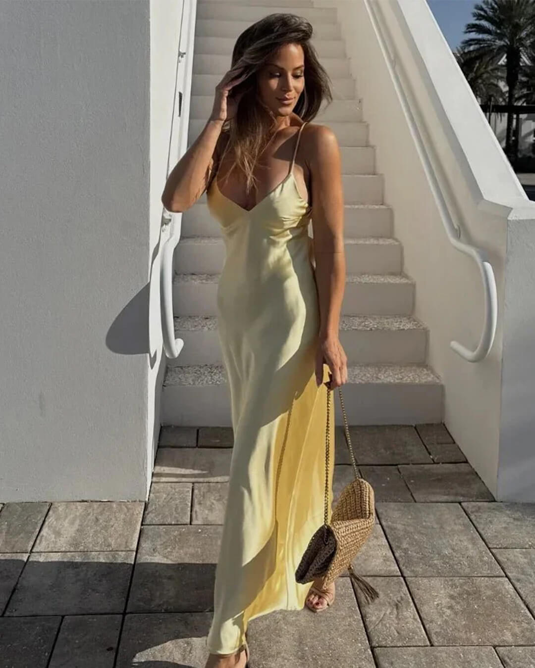 SOERA Kirra Satin Backless Maxi Dress - Dress - Yellow XS