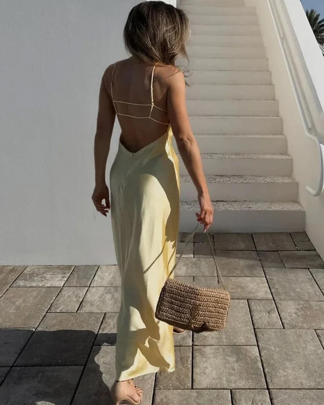 SOERA Kirra Satin Backless Maxi Dress - Dress - Yellow XS