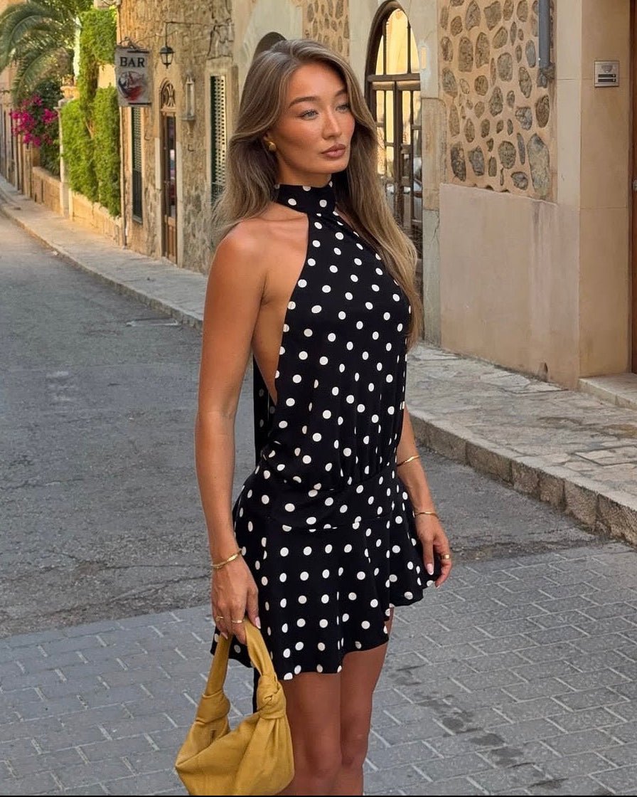 SOERA Serena Open - Back Polka Dot Halter Mini Dress - Dress - XS