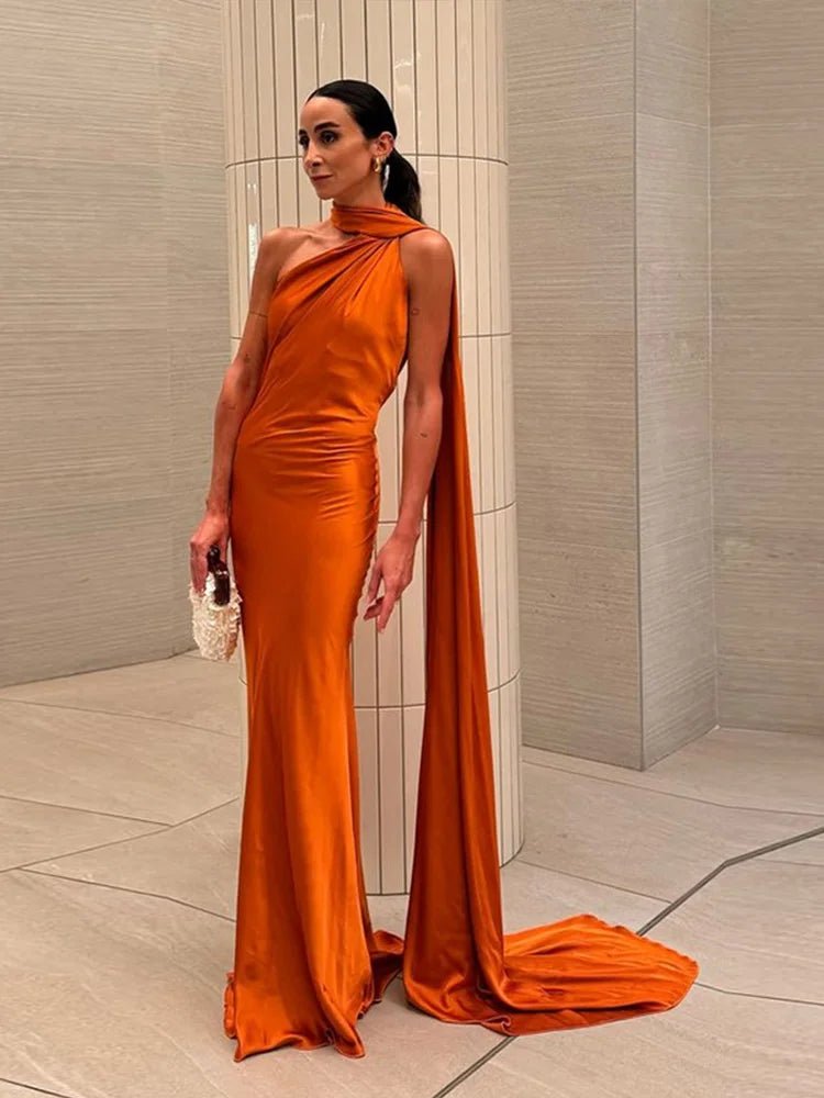 SOERA Yanna Halter Backless Satin Dress - Dress - Orange S