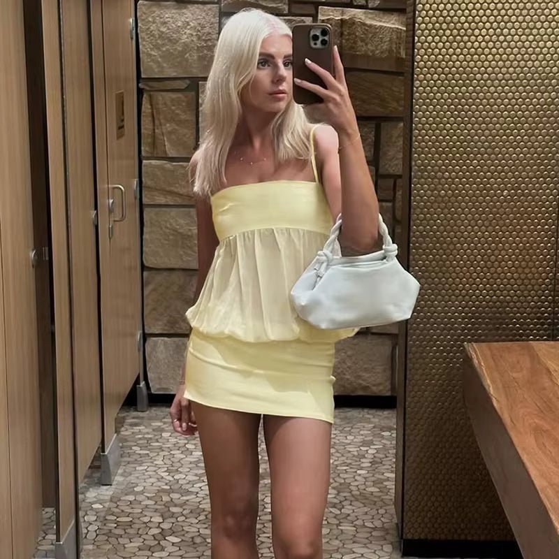 SOERA Celeste Off Shoulder Mesh Bodycon Mini Dress - Dresses - Yellow XS