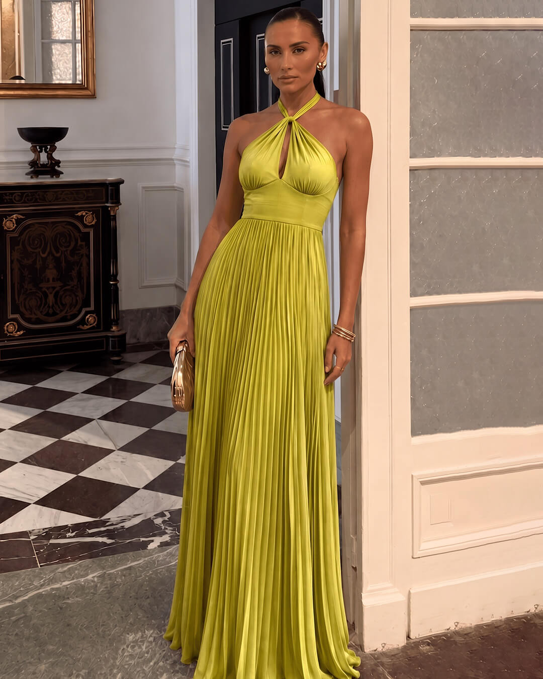 SOERA Georgia Halter Pleated Maxi Dress - Dresses - L