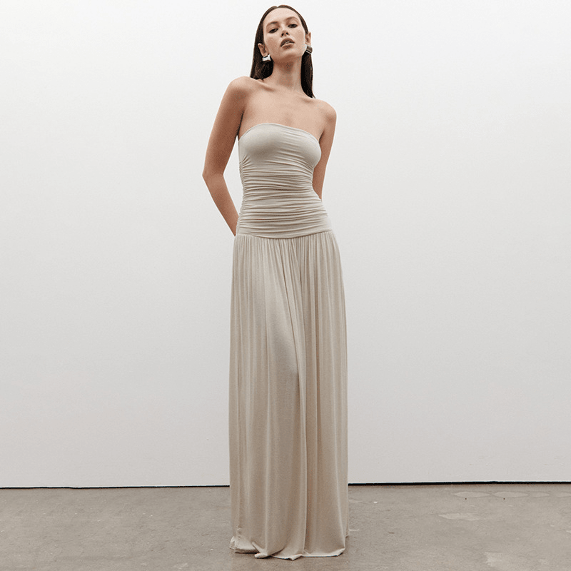 SOERA Lauren Strapless Ruched Maxi Dress - Dresses - Beige S