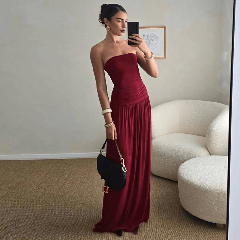 SOERA Lauren Strapless Ruched Maxi Dress - Dresses - Claret S