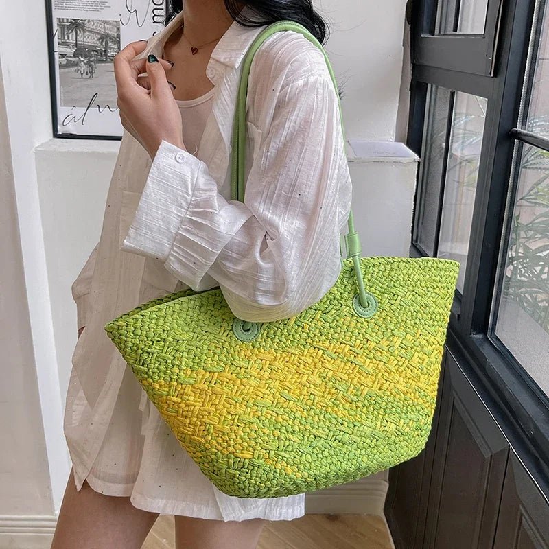 SOERA Camille French Straw Tote Bag - Handbags - Yellow Green