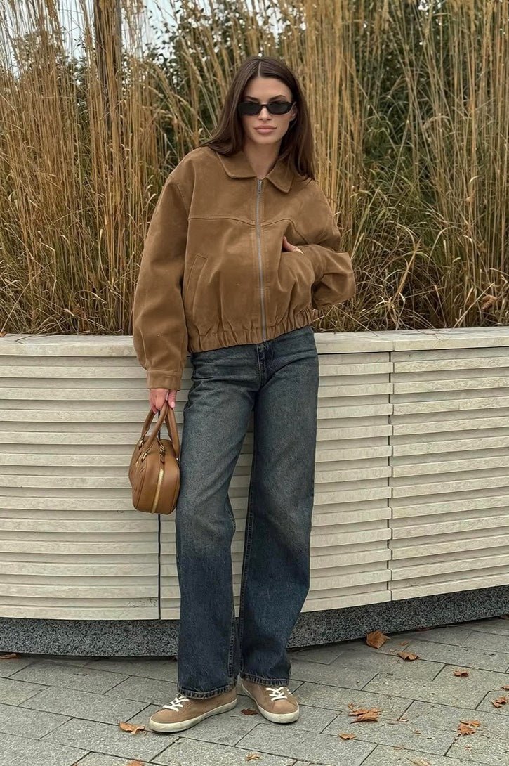 SOERA Genoveva Suede Zip Relaxed Jacket - Jacket - SOERA-418819-L-BROWN-63331 Brown L