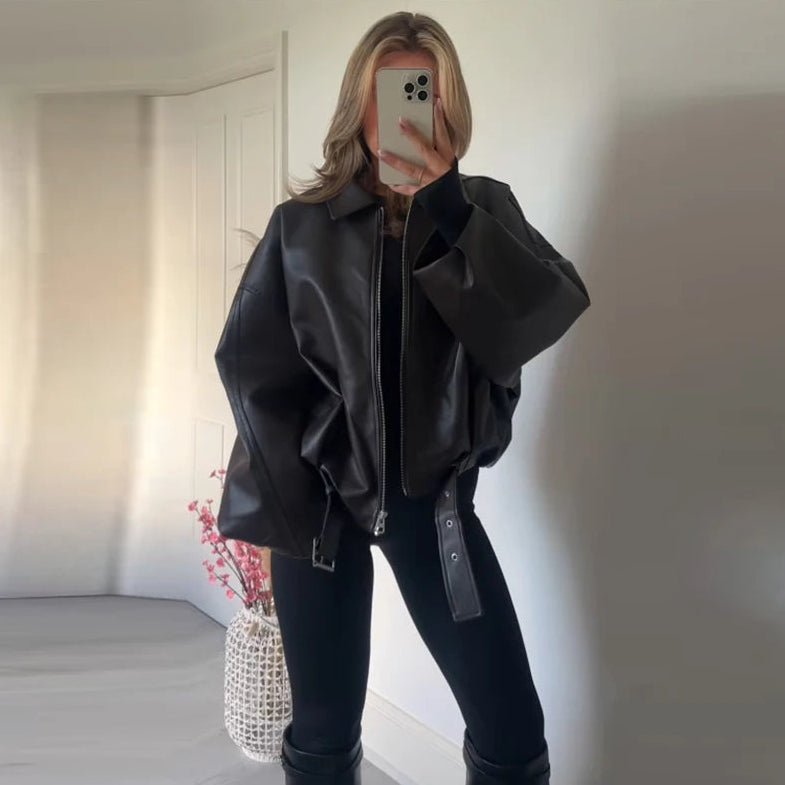 SOERA Carine Leather Moto Jacket - Jackets - 1005010155324280-;RQ1770303445159538116 Black M