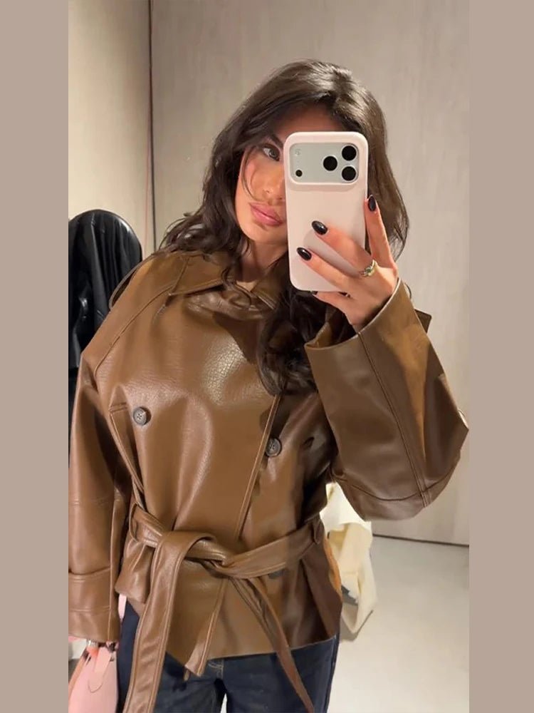 SOERA Xylia Belted Faux Leather Trench Coat - Jackets - 1005011754628540-;WF1773374039407550204 M