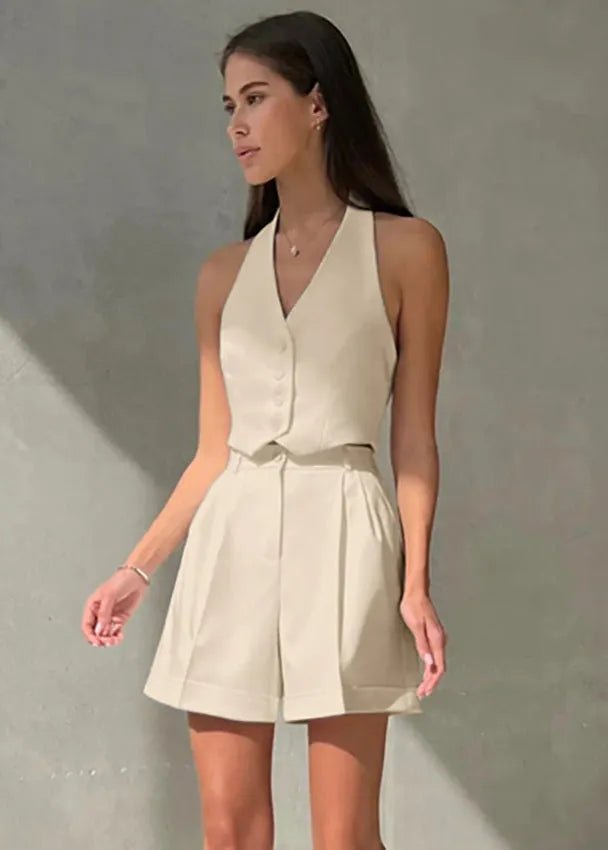 SOERA Bianca Tailored Halter Vest & Shorts Set - Matching Sets - Beige S