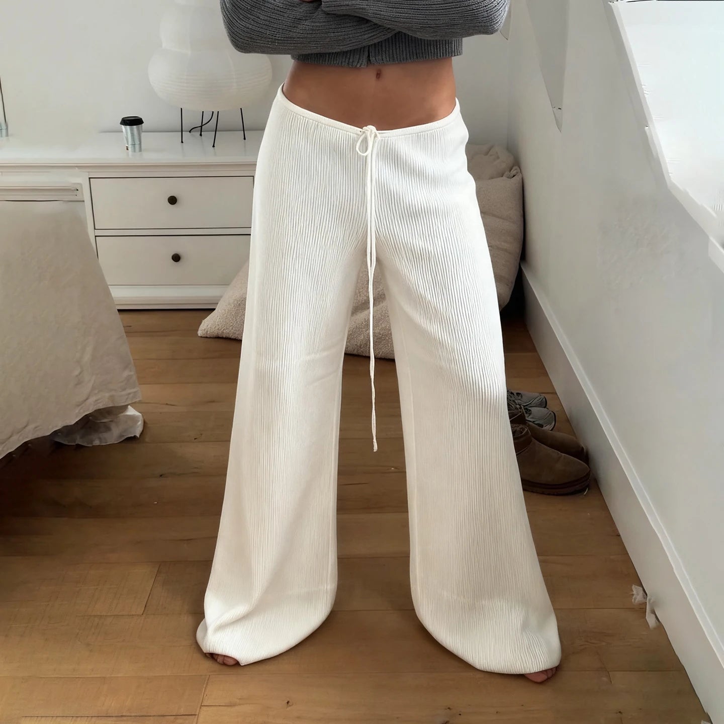 SOERA Lorena Knitted Lounge Pants - Pants - 1005010265045200-;qA1774012026644470725 White S