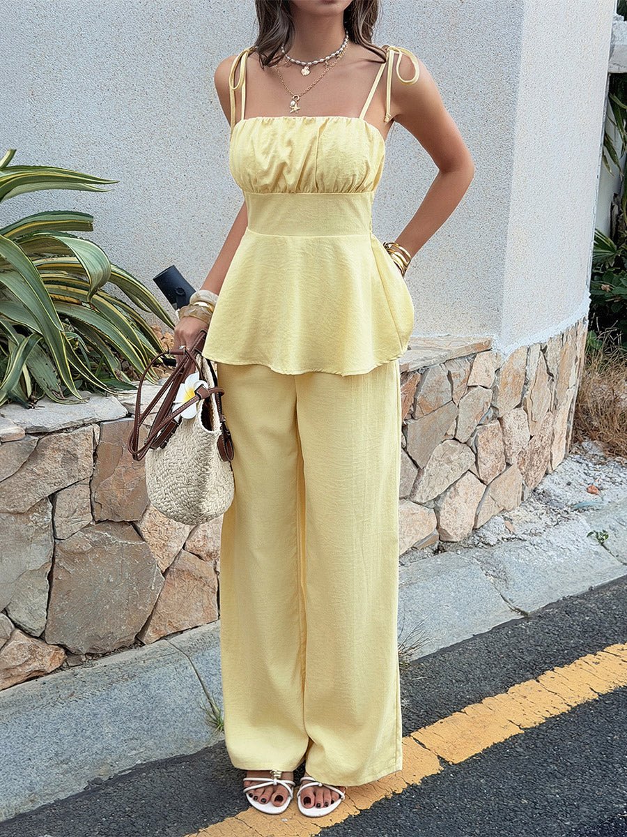 SOERA Annalyn Pleated Spaghetti Strap Two - Piece Set - Set - Yellow Set 2XL