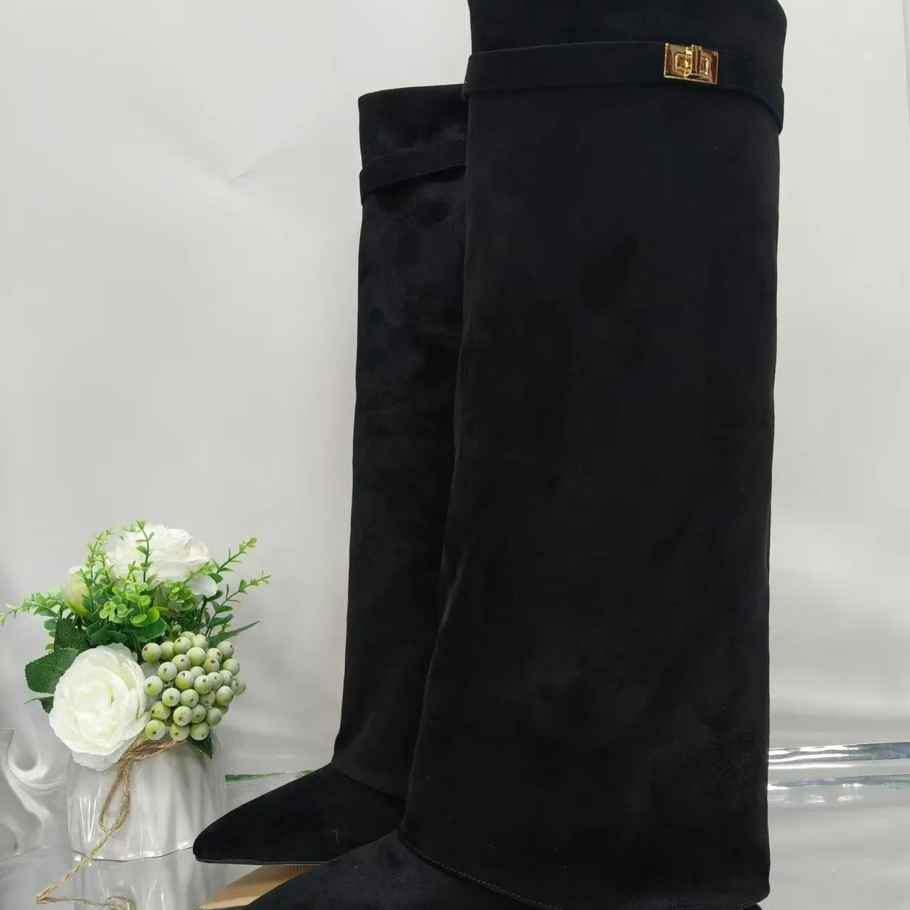 SOERA Monica Leather High Boots - Shoes - Sh1758778450658734071 Black Suede 35