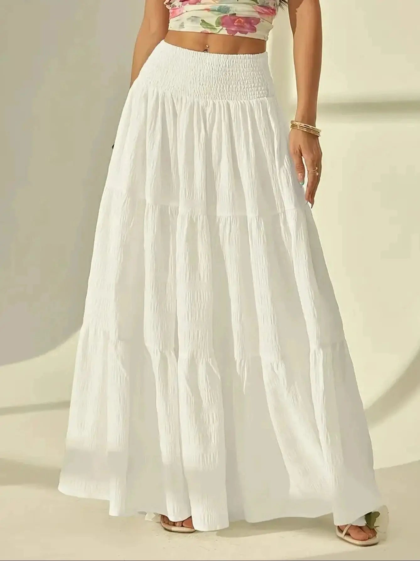 SOERA Calla Tiered Maxi Skirt Elastic Waist - Skirt - White XXL