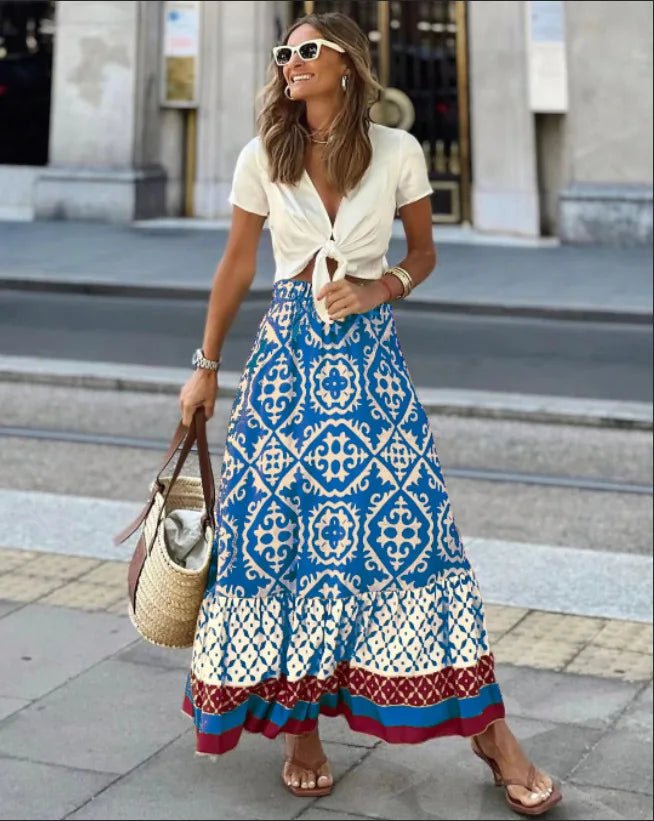 SOERA Zara Boho Printed Midi Swing Skirt - Skirt - Blue S