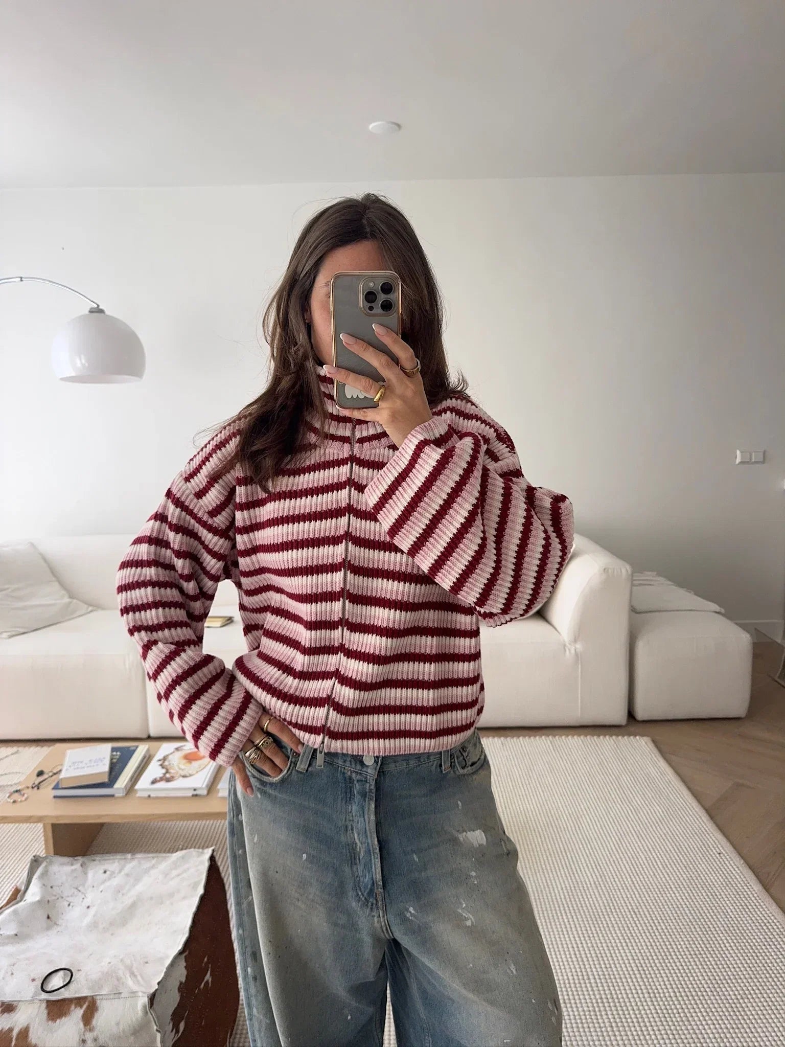 SOERA Nora Oversized Striped Zip Knit Sweater - Sweater - SOERA-962883-PIN-M-16515 Pink M