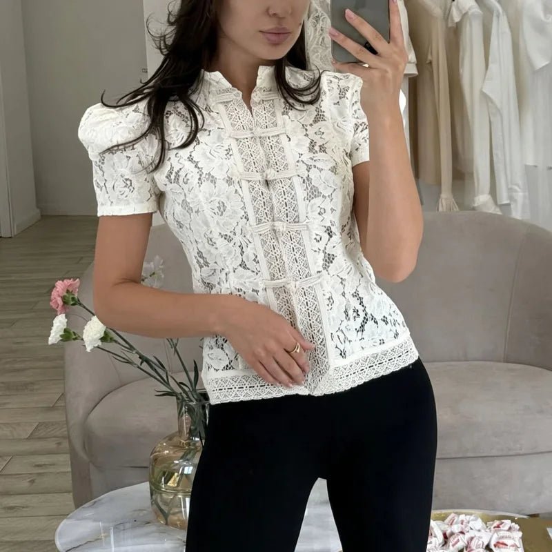 SOERA Brielle Lace Patchwork Cardigan - Sweaters & Cardigans - Beige XS