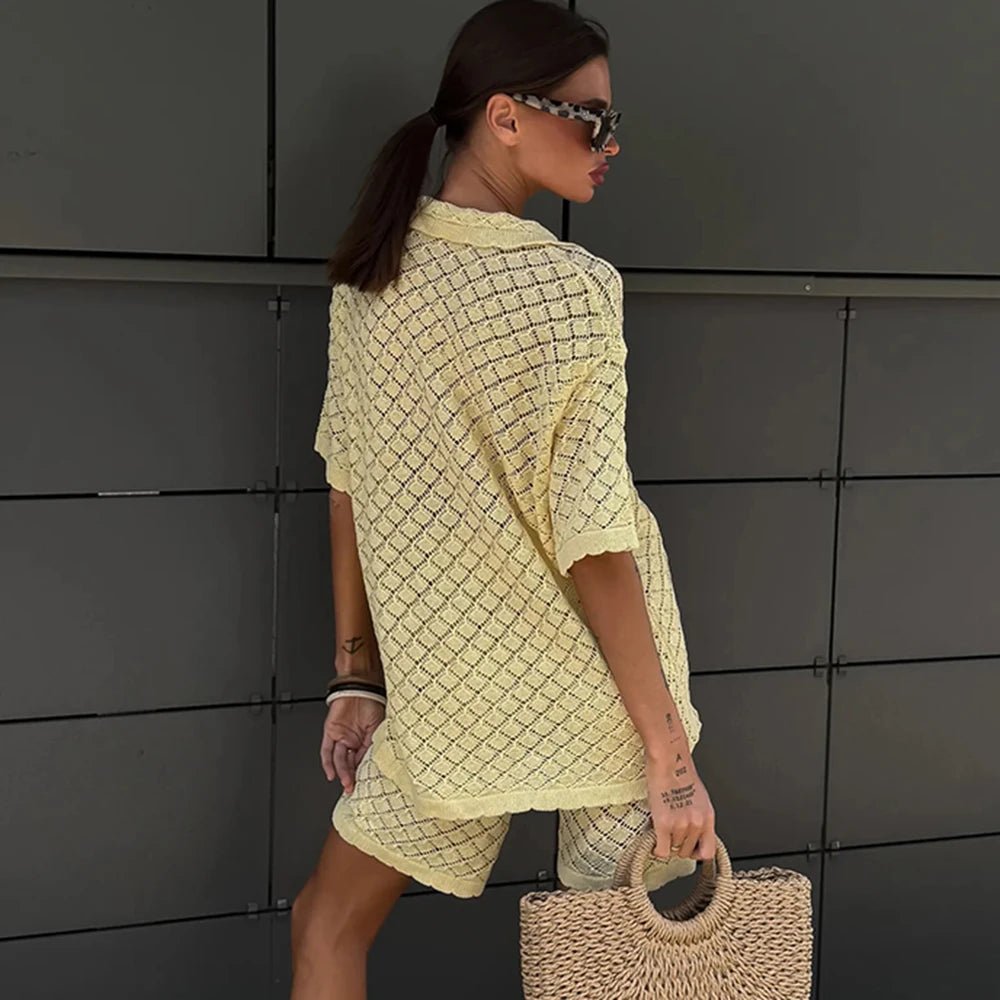 SOERA Selene Knit Cardigan Shorts Set - Sweaters & Cardigans - Yellow S