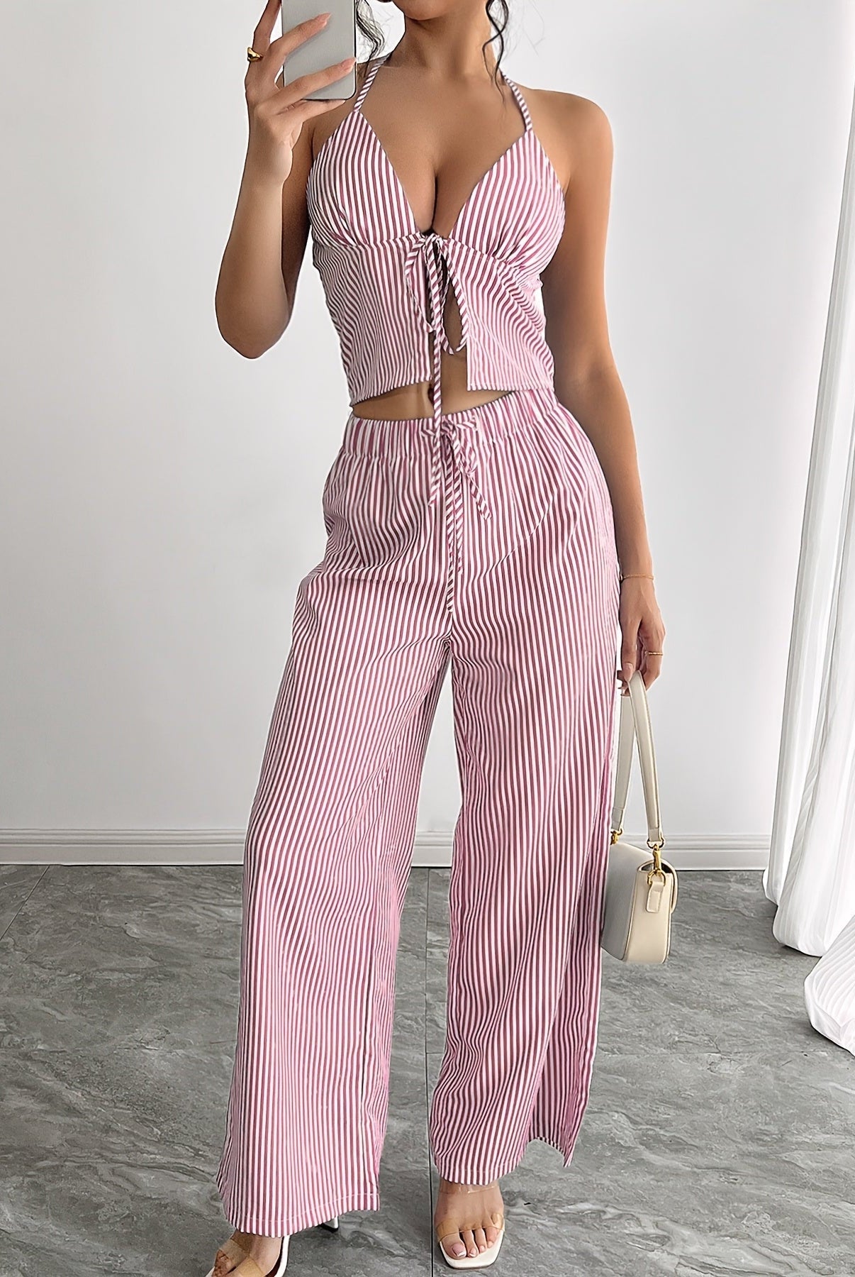 SOERA Simone Striped Halter Top - Top - SOERA-168323-ROS-XS-80643 Rosa XS