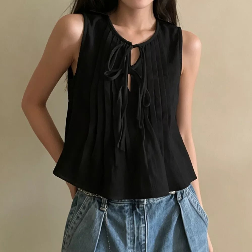 SOERA Honora Ruffle Hem Tie-Front Top - Tops - Black XS