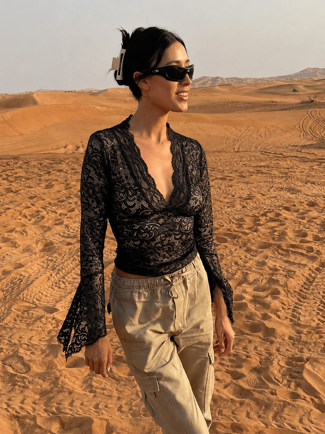 SOERA Lerna V-Neck Lace Top - Tops - Black XS