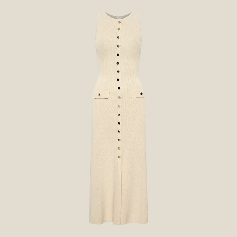 Vestido crema sin mangas con botones delanteros de SOERA