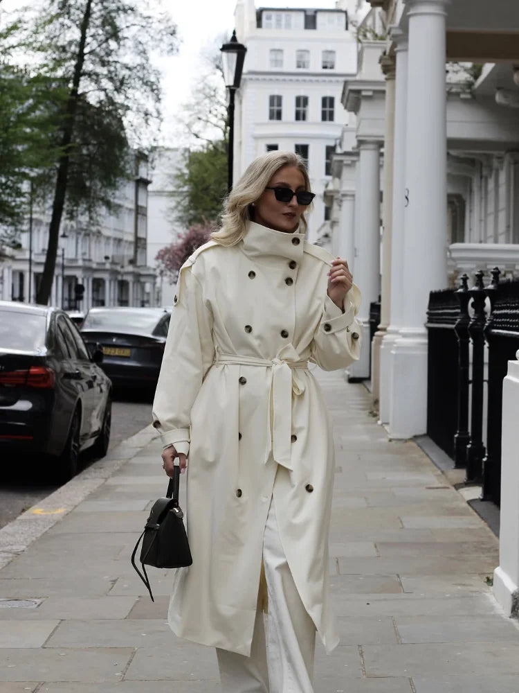 Sarah casaco trench com gola alta e cinto