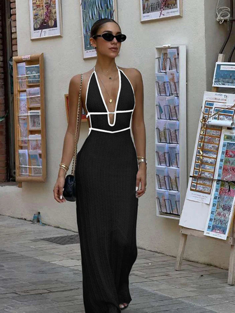 Vestido maxi halter Harley con cordones