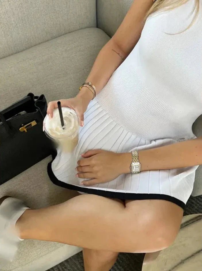 SOERA Margot Drop-Waist Contrast Knit Dress - Dress - SOERA-829443-WHI-M-70403 White M