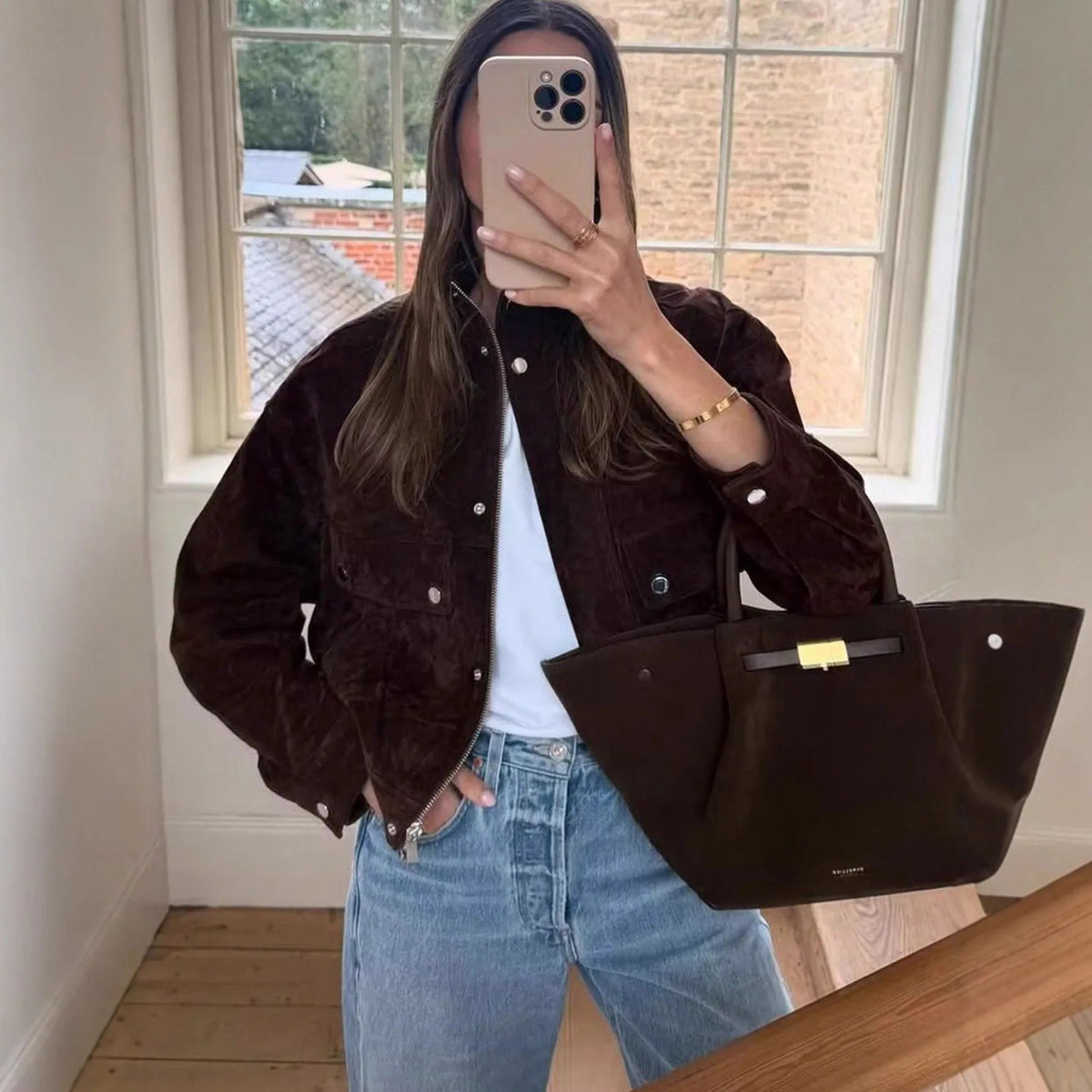 SOERA Mila Wide Shoulder Faux Suede Jacket - Jacket - SOERA-278211-S-BROWN-71747 Brown S