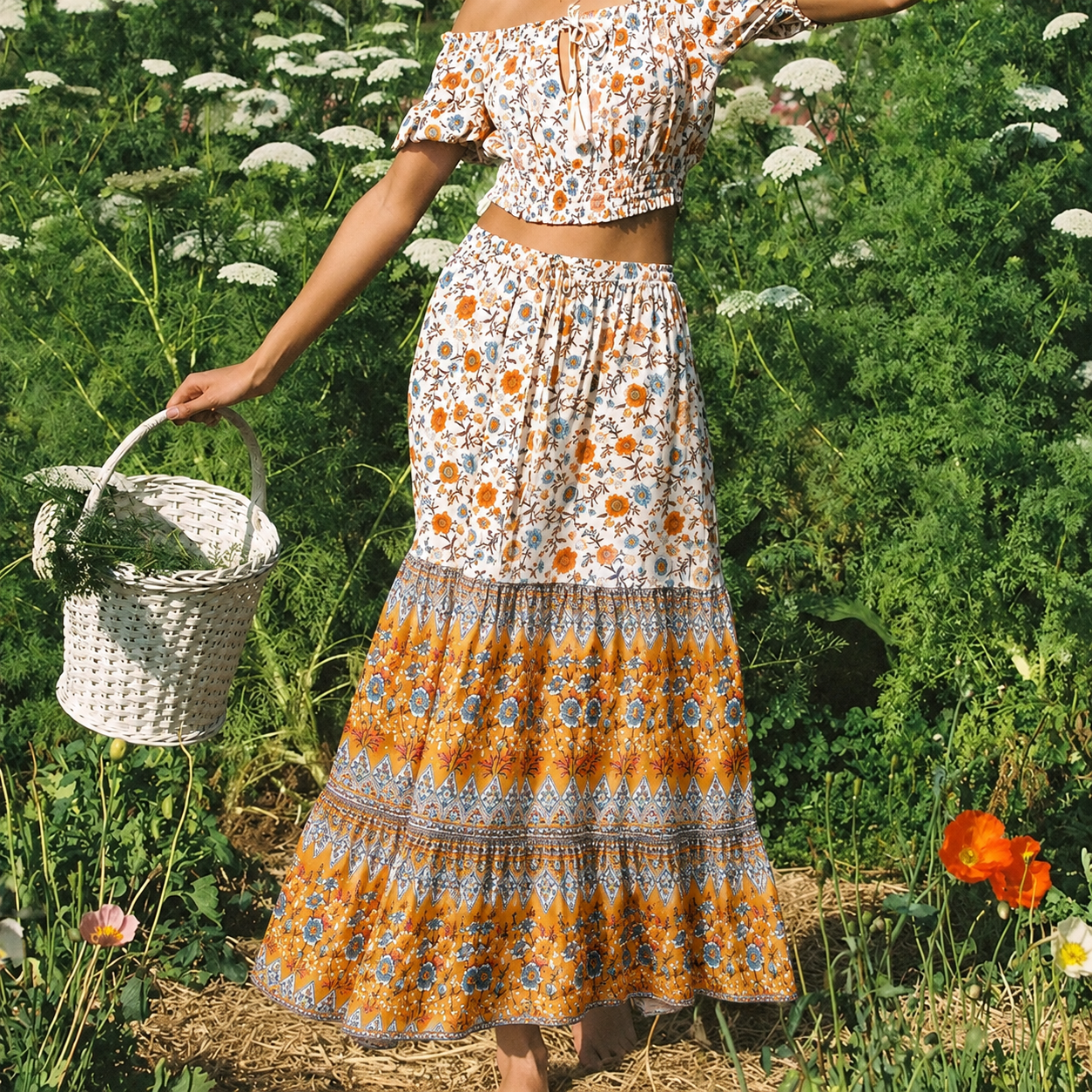 Saia Boho de Praia Bianca com Estampa Floral