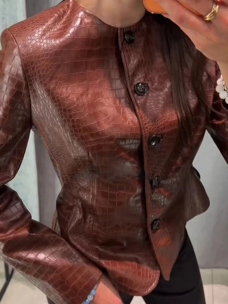 Sandra Croc Embossed Faux Leather Jacket