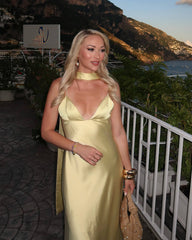 Vestido largo de satén Bianca con pañuelo