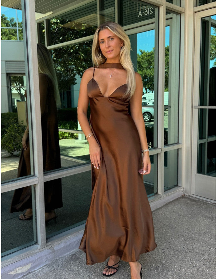 Astraea Satin Maxi Dress with Scarf